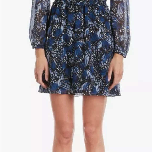 The Kooples Butterfly print smocked waist woven minidress size 0 - Picture 2 of 5